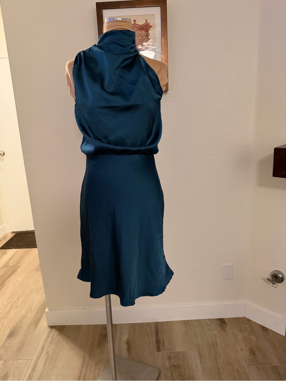 Petal & Pup One-Shoulder Satin Dress in Teal